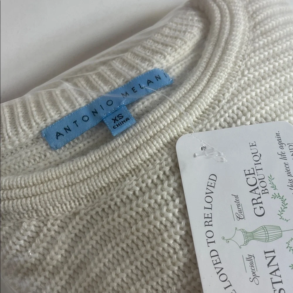 Antonio Melani | Fitted Chunky Ribbed Knit Ivory‎ Cream Sweater Corded Pleat